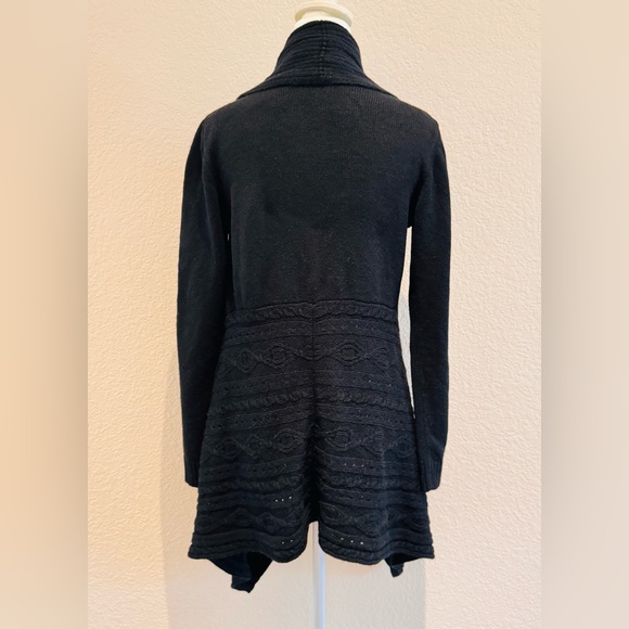 IZ Byer Ribbed Open Drape Front Asymmetrical Cardigan – Black, Size Large - Picture 2 of 16